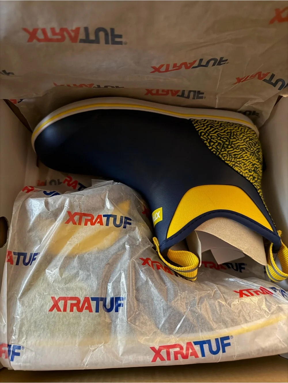 XTRATUF Men’s Maize and Blue Ankle Deck Boot-Collegiate Series